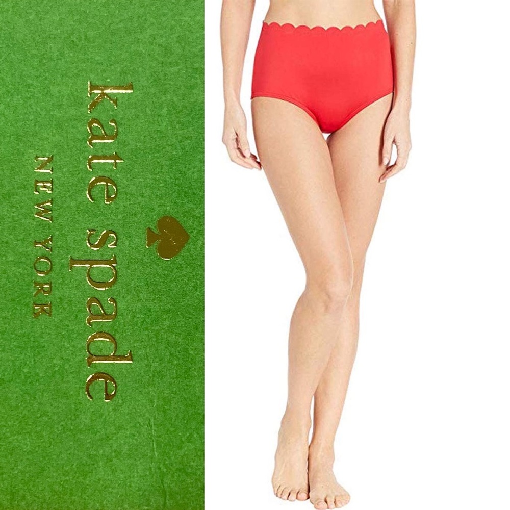 kate spade Red Scalloped High Waist Bikini Bottoms